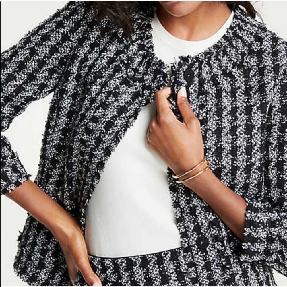 Ann Taylor Tweed Black White Jacket Sz 4